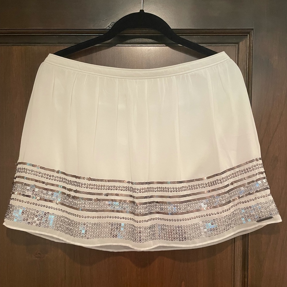 Abercrombie Sequin Mini Skirt, White, size M